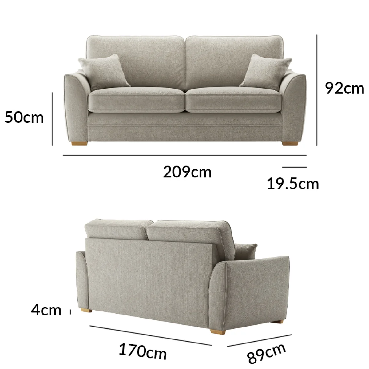 Bella Stone Fabric 3 Seater Sofa – image 9