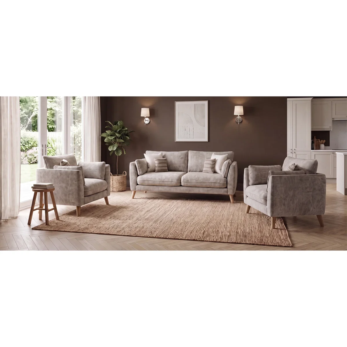 Palermo Cream Chenille Fabric 2 Seater Sofa – image 9