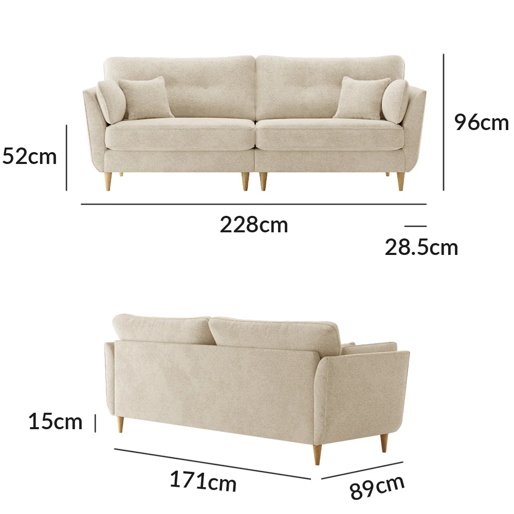 Capri Natural Boucle Fabric 4 Seater Sofa – image 8