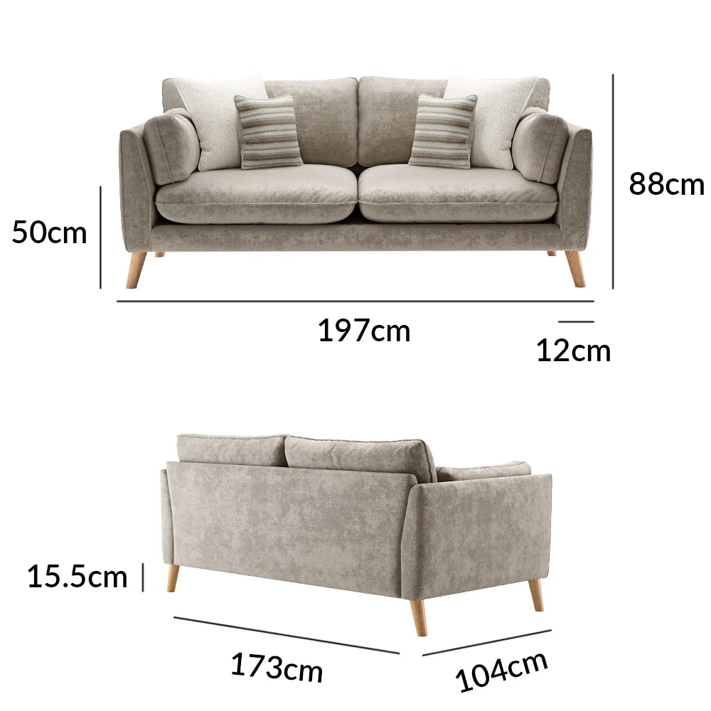 Palermo Truffle Chenille Fabric 3 Seater Sofa – image 2