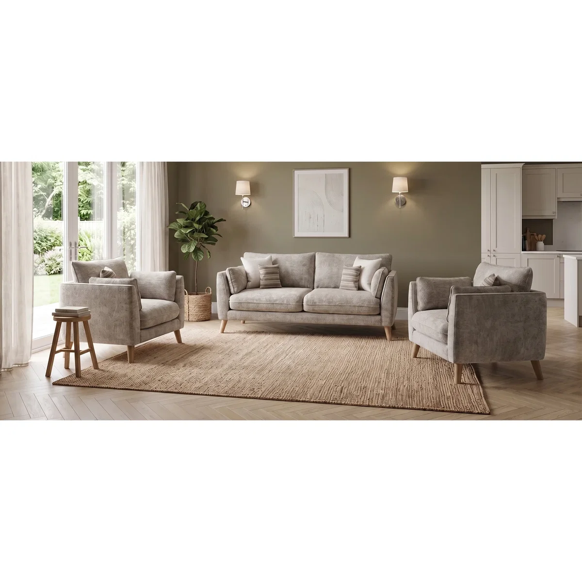 Palermo Truffle Chenille Fabric 3 Seater Sofa – image 9