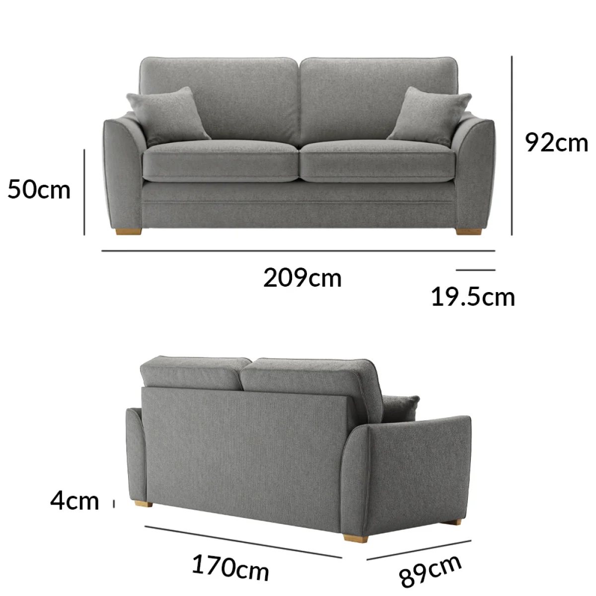 Bella Grey Fabric 3 Seater Sofa – image 9
