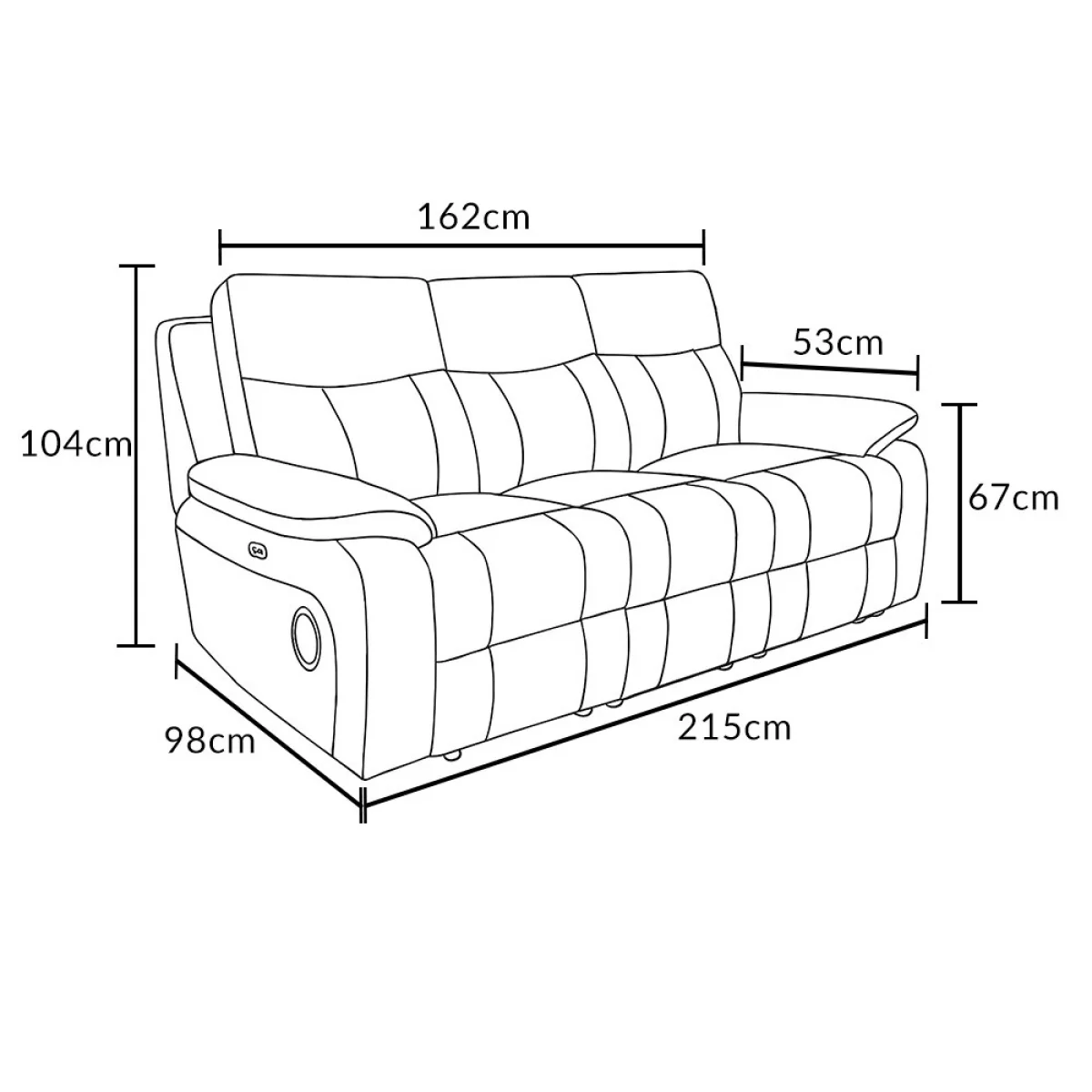 Hanson Graphite Fabric 3 Seater Recliner Sofa – image 7