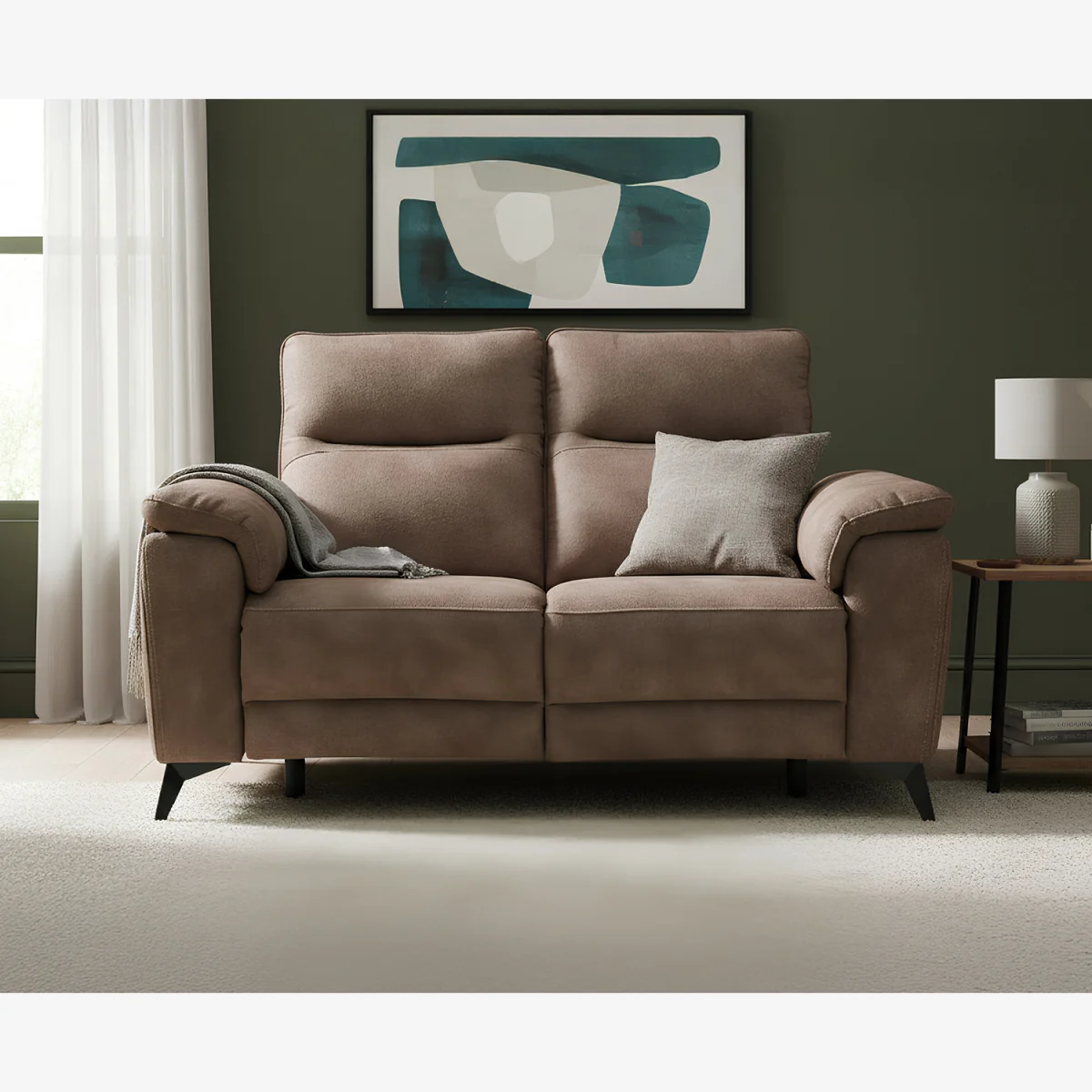 Sinclair Earth Brown Fabric 2 Seater Recliner Sofa – image 1