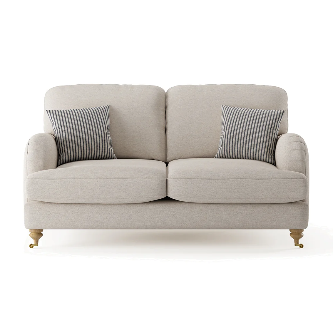 Chilworth Natural Fabric 2 Seater Sofa with Navy Cushions – image 1