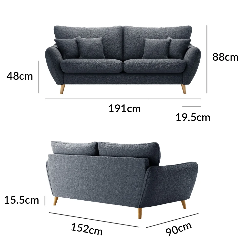 Palma Navy Chenille Fabric 3 Seater Sofa – image 8