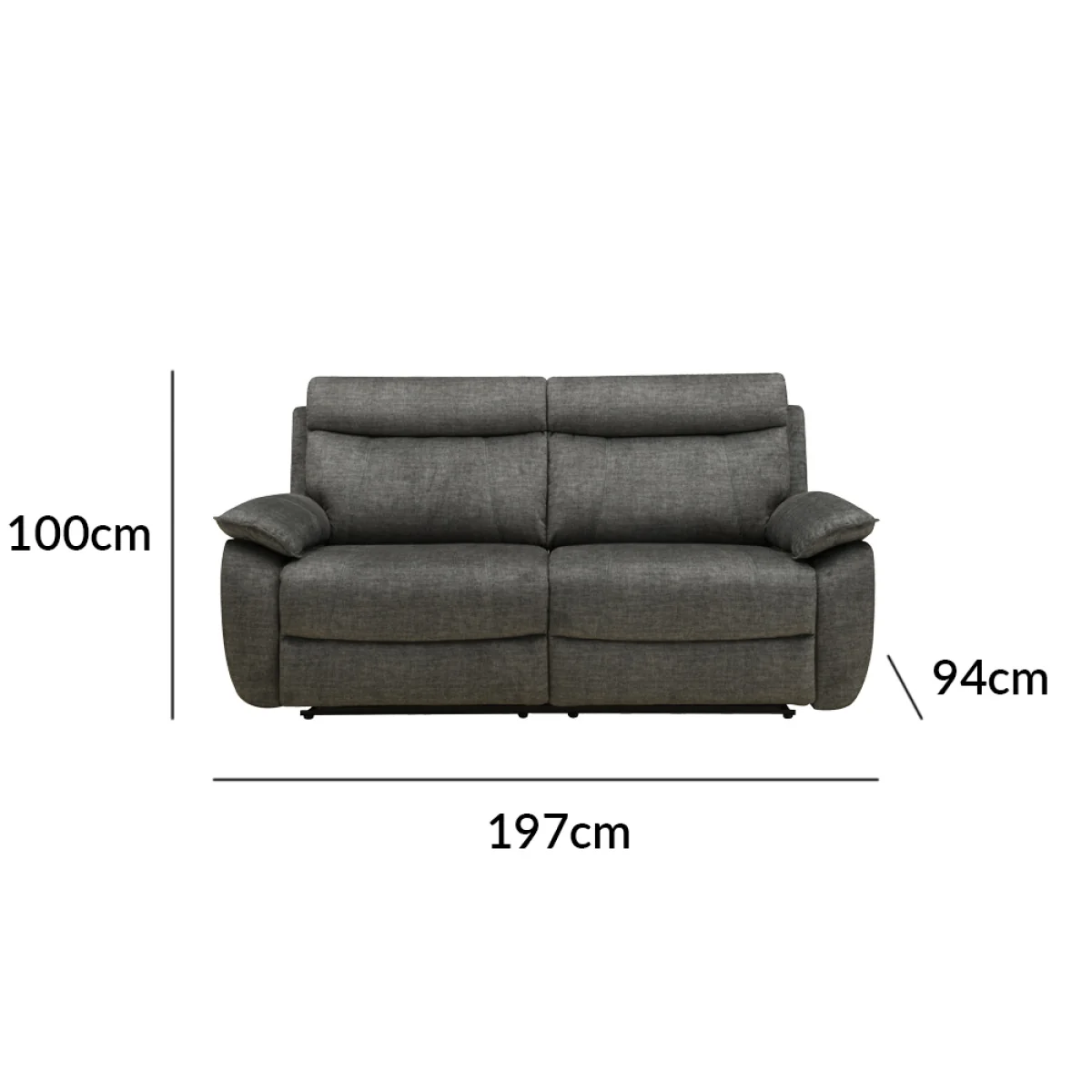 Albany Charcoal Fabric 3 Seater Recliner Sofa – image 8