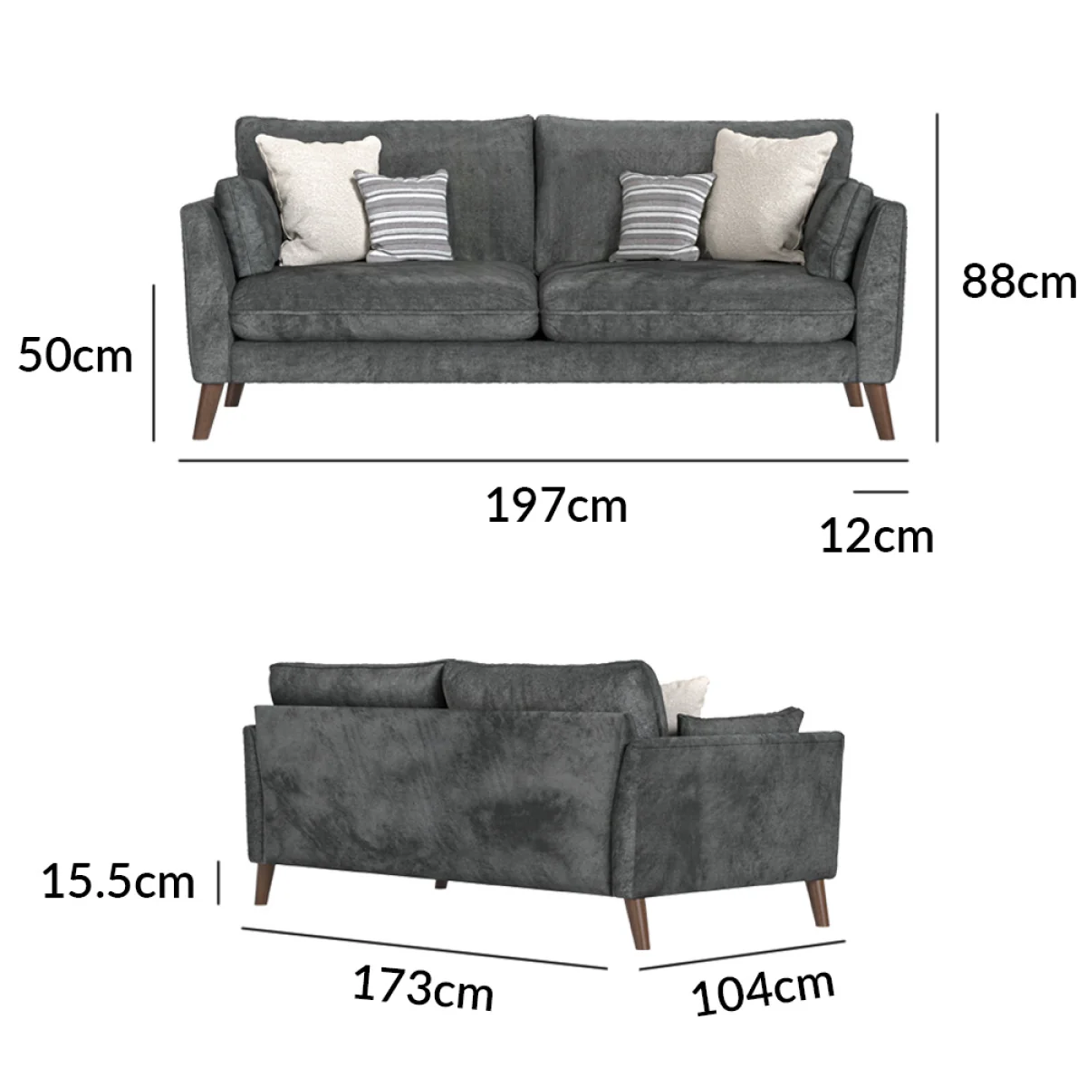 Palermo Graphite Chenille Fabric 3 Seater Sofa – image 11