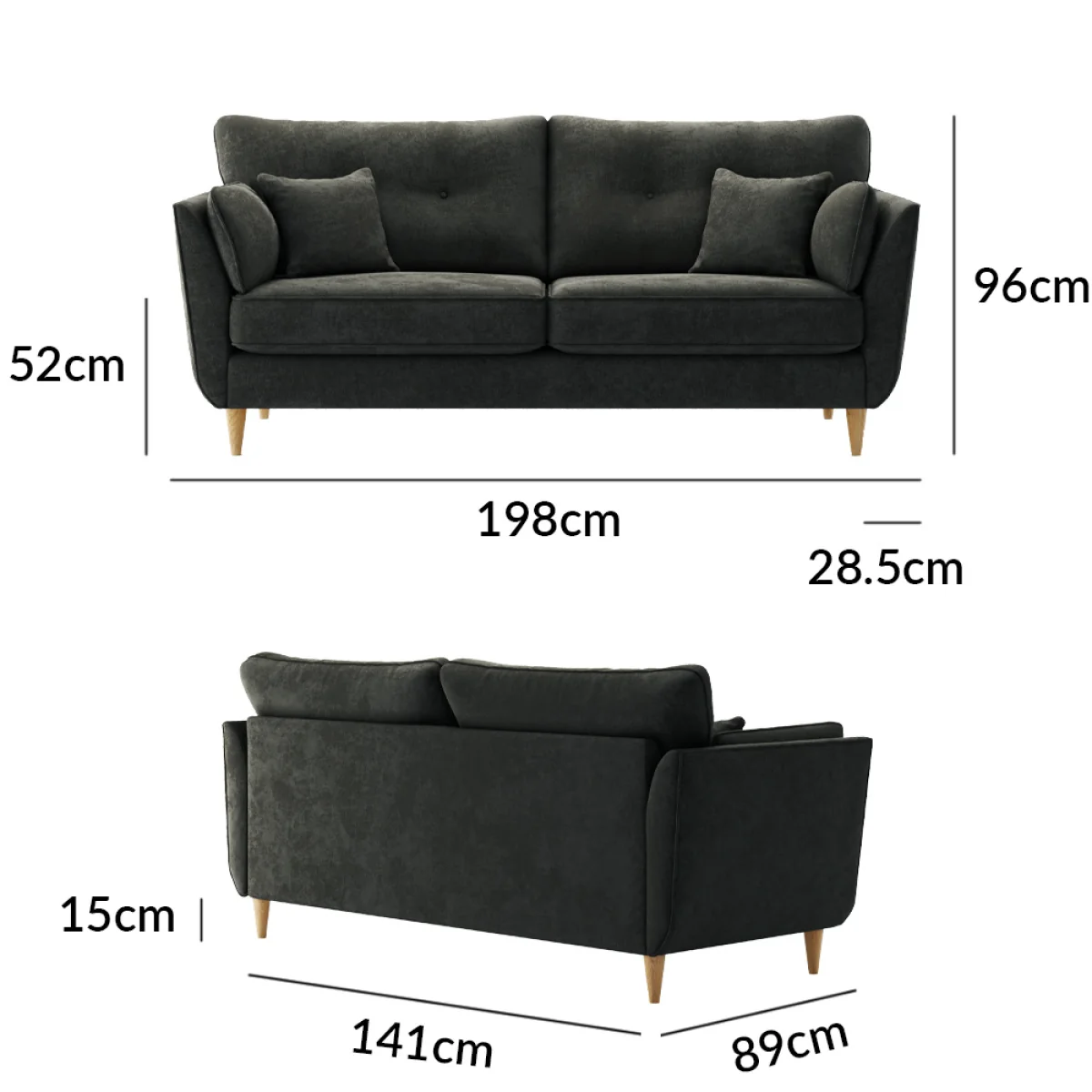 Capri Anthracite Chenille Fabric 3 Seater Sofa – image 8