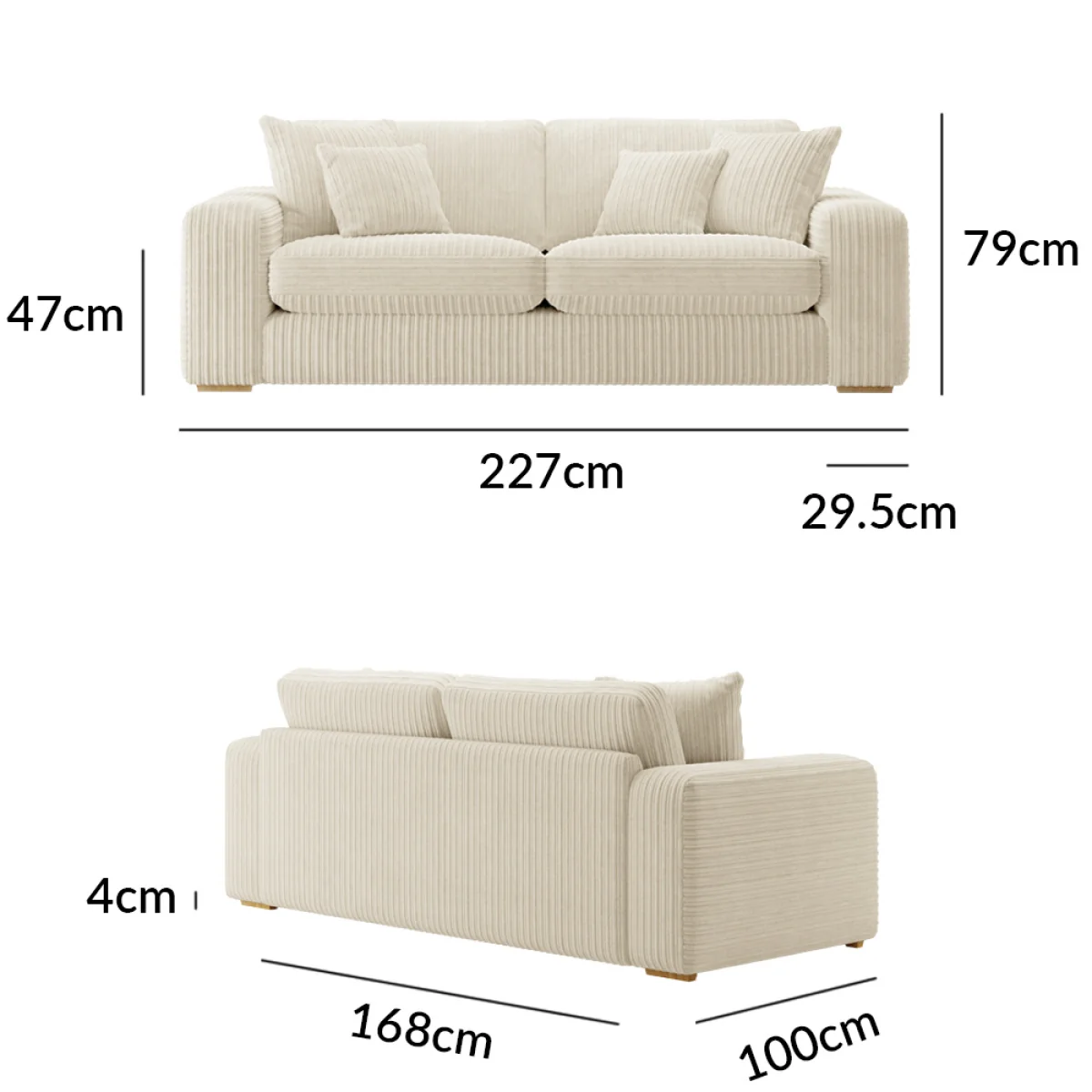 Milan Ivory Fabric 3 Seater Sofa – image 9