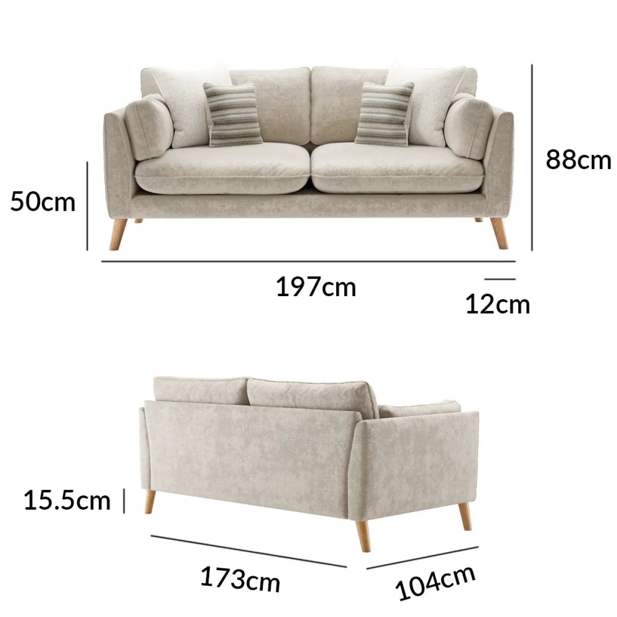Palermo Cream Chenille Fabric 3 Seater Sofa – image 2