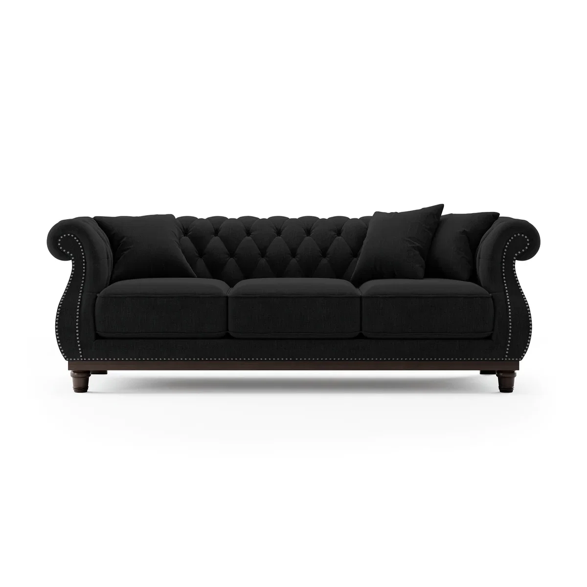 Harrow Chesterfield Black Linen Fabric 3 Seater Sofa – image 2