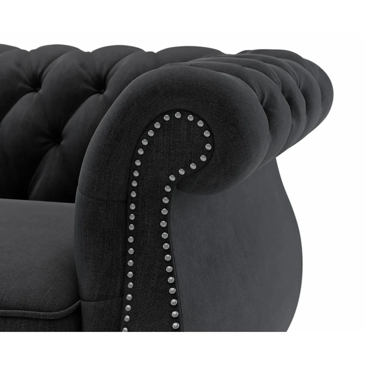 Harrow Chesterfield Black Linen Fabric 3 Seater Sofa – image 4