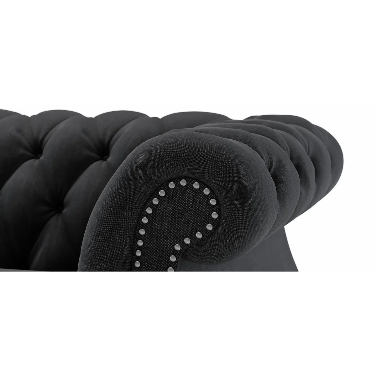Harrow Chesterfield Black Linen Fabric 3 Seater Sofa – image 8