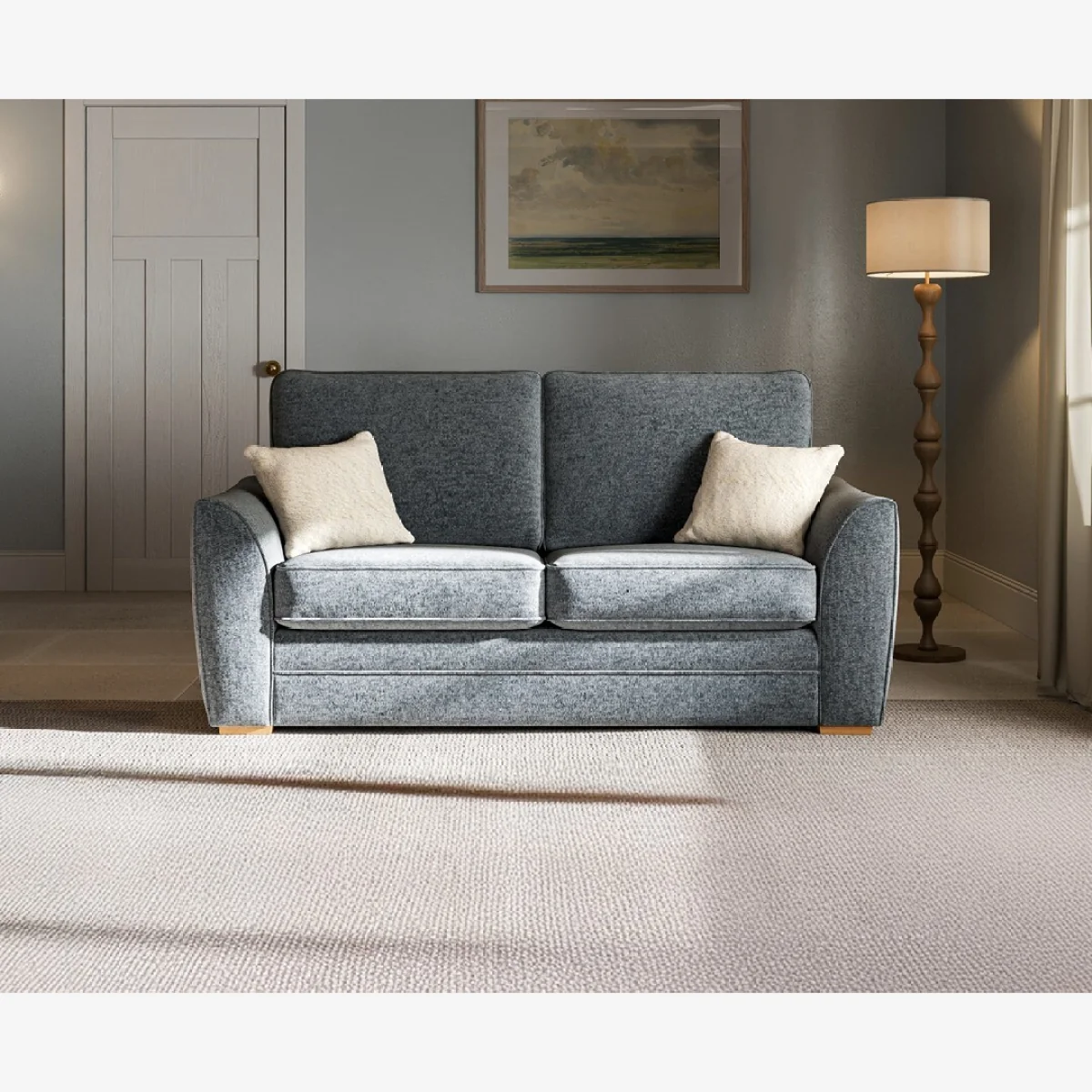 Bella Denim Blue Fabric 2 Seater Sofa
