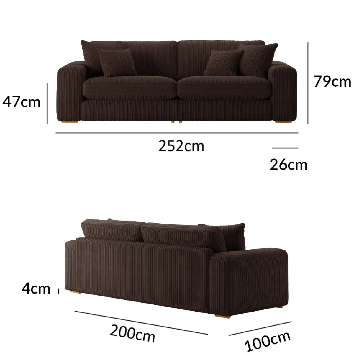 Milan Chocolate Fabric 4 Seater Sofa – image 9