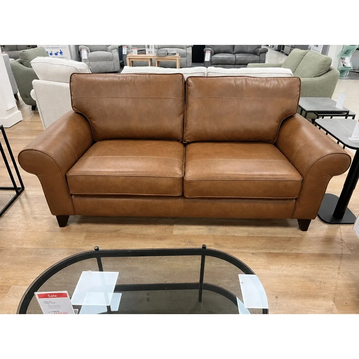 The Lounge Co Penelope 3 Seater Sofa in Dallas Tan Leather With Vintage Oak Tapered Legs – image 2