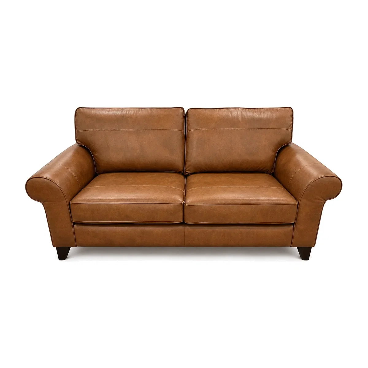 The Lounge Co Penelope 3 Seater Sofa in Dallas Tan Leather With Vintage Oak Tapered Legs – image 1