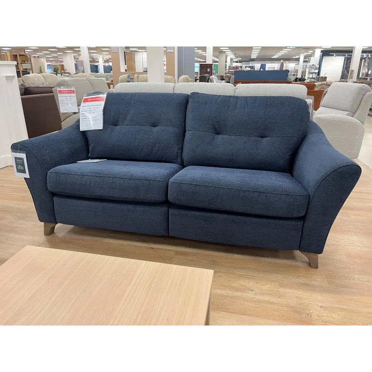 G Plan Hatton 3 Seater Sofa in Girona Midnight Fabric With Walnut Wood – image 4