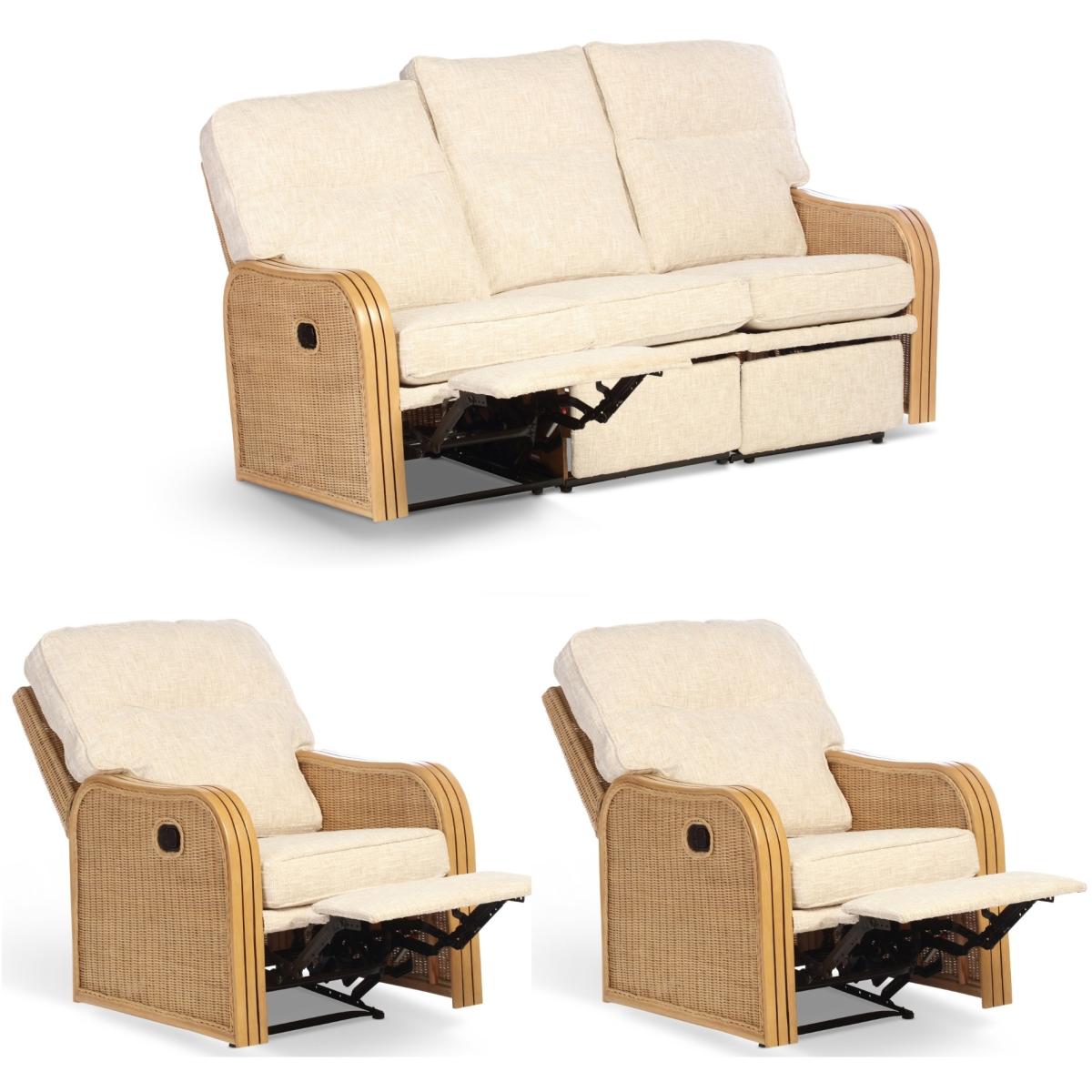 Desser Paris 3 Seater Reclining Sofa and 2 Chairs Sofa - Light Oak - Fabric Grade B In LightOak – image 2