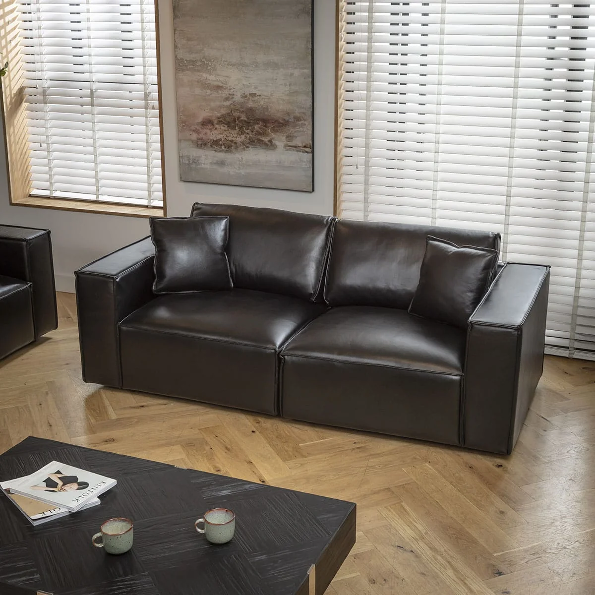 Modern Black Leather 2 Seater and 3 Seater Sofa Settee Couch Set – image 9