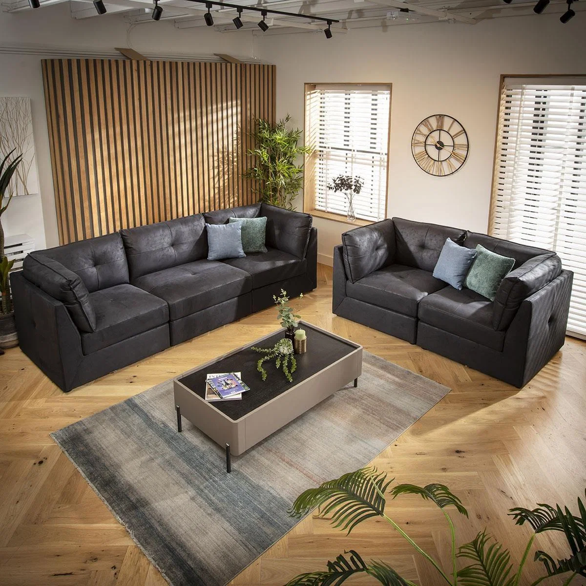 Archie 5 Seater Modular 3 & 2 Seater Sofa Set Black 1+2S – image 2