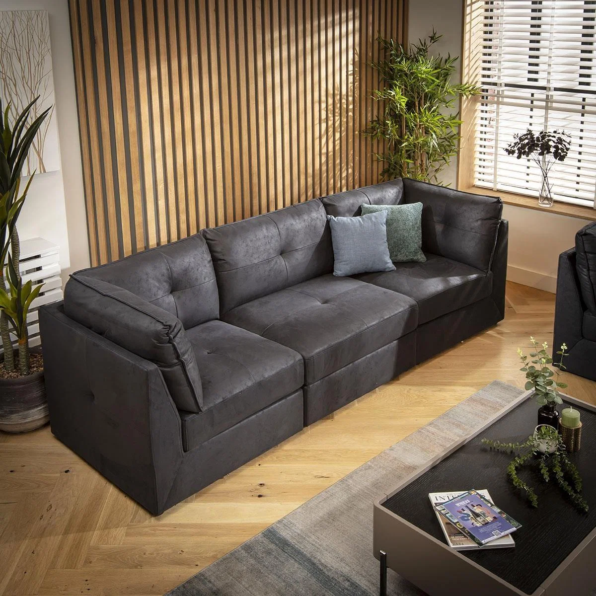 Archie 5 Seater Modular 3 & 2 Seater Sofa Set Black 1+2S – image 4