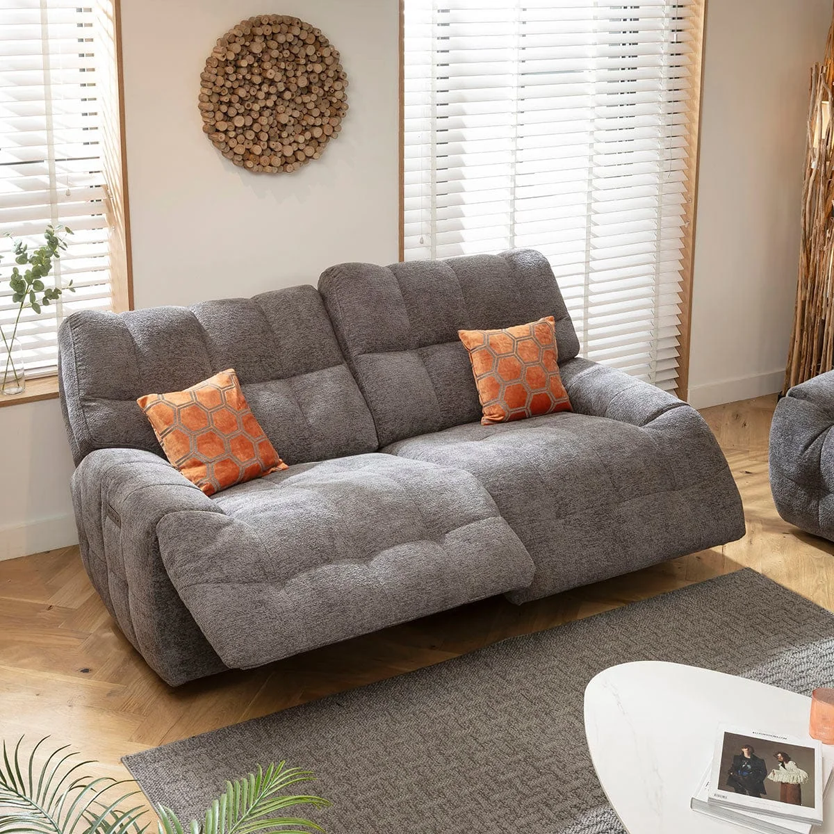 Modern 2 Seater Electric Recliner Sofa Couch Charcoal Chenille Fabric 290cm 2S – image 1