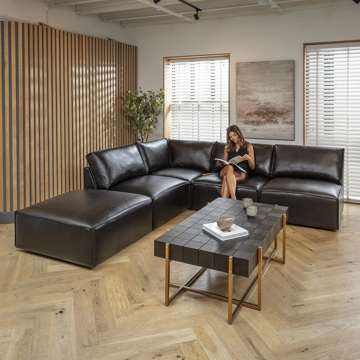 Rupert Leather Armless Middle Modular Sofa Section Carbon 89x98cm – image 5