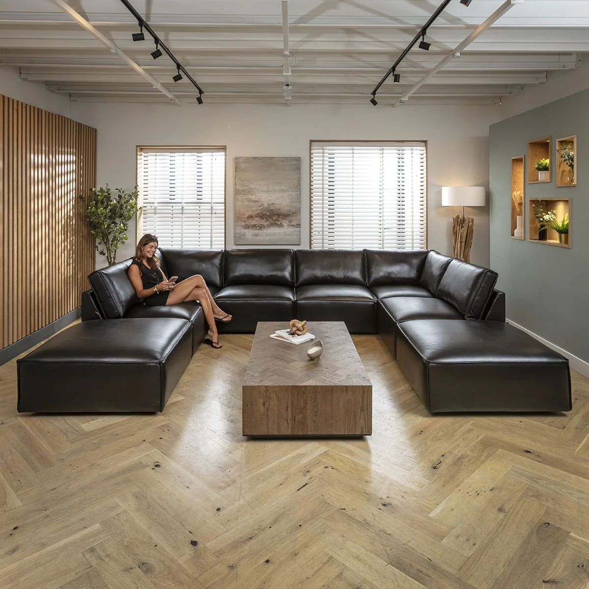 Rupert Leather Armless Middle Modular Sofa Section Carbon 89x98cm – image 6