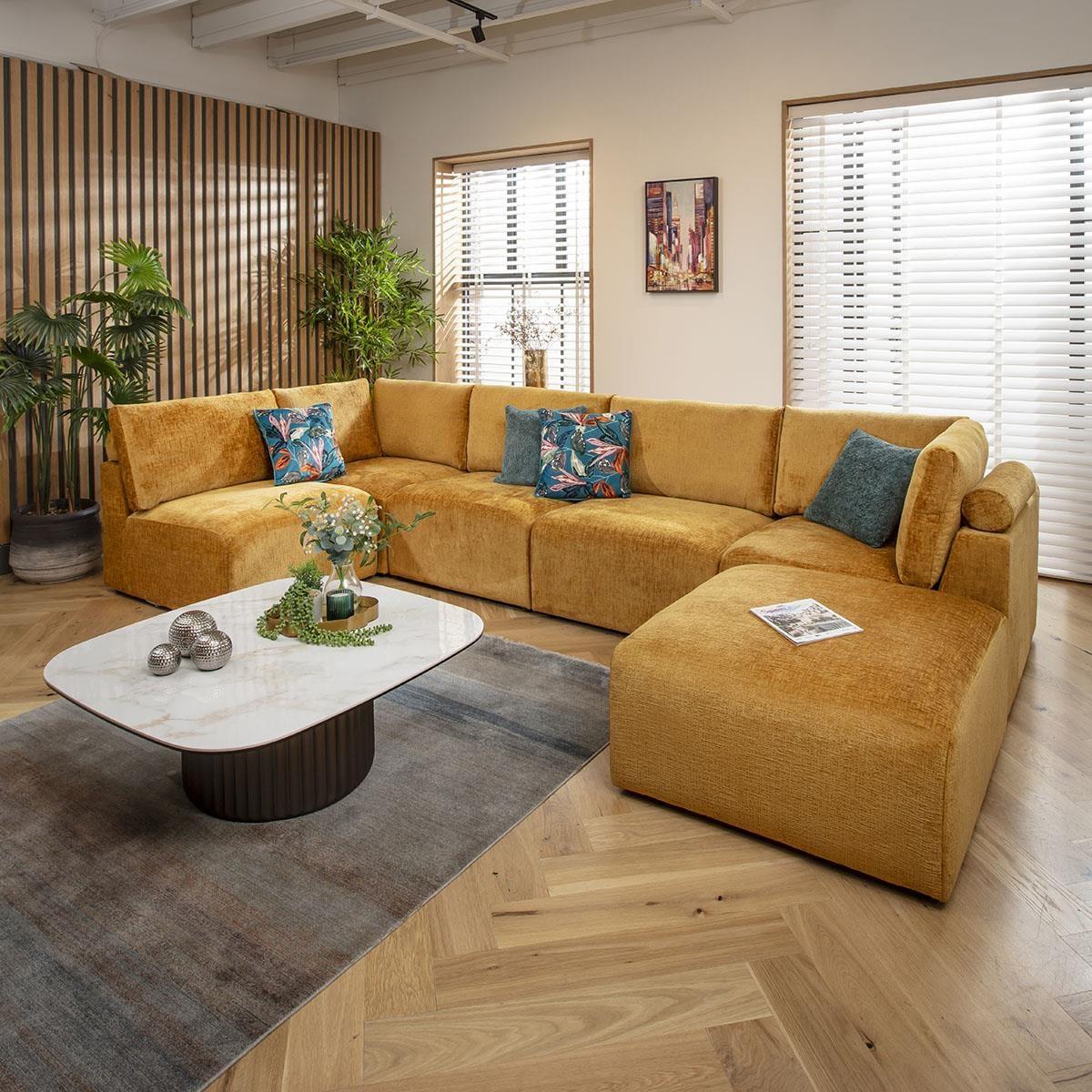 Martha 6 Seater U-Shape Sofa Mustard Chenille 348x176cm 6L – image 2