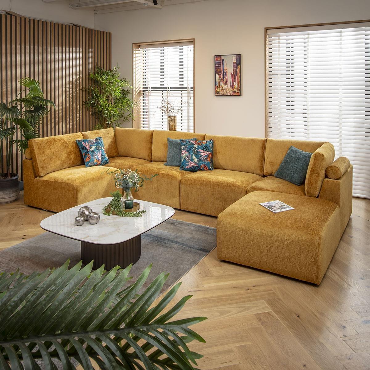 Martha 6 Seater U-Shape Sofa Mustard Chenille 348x176cm 6L – image 3