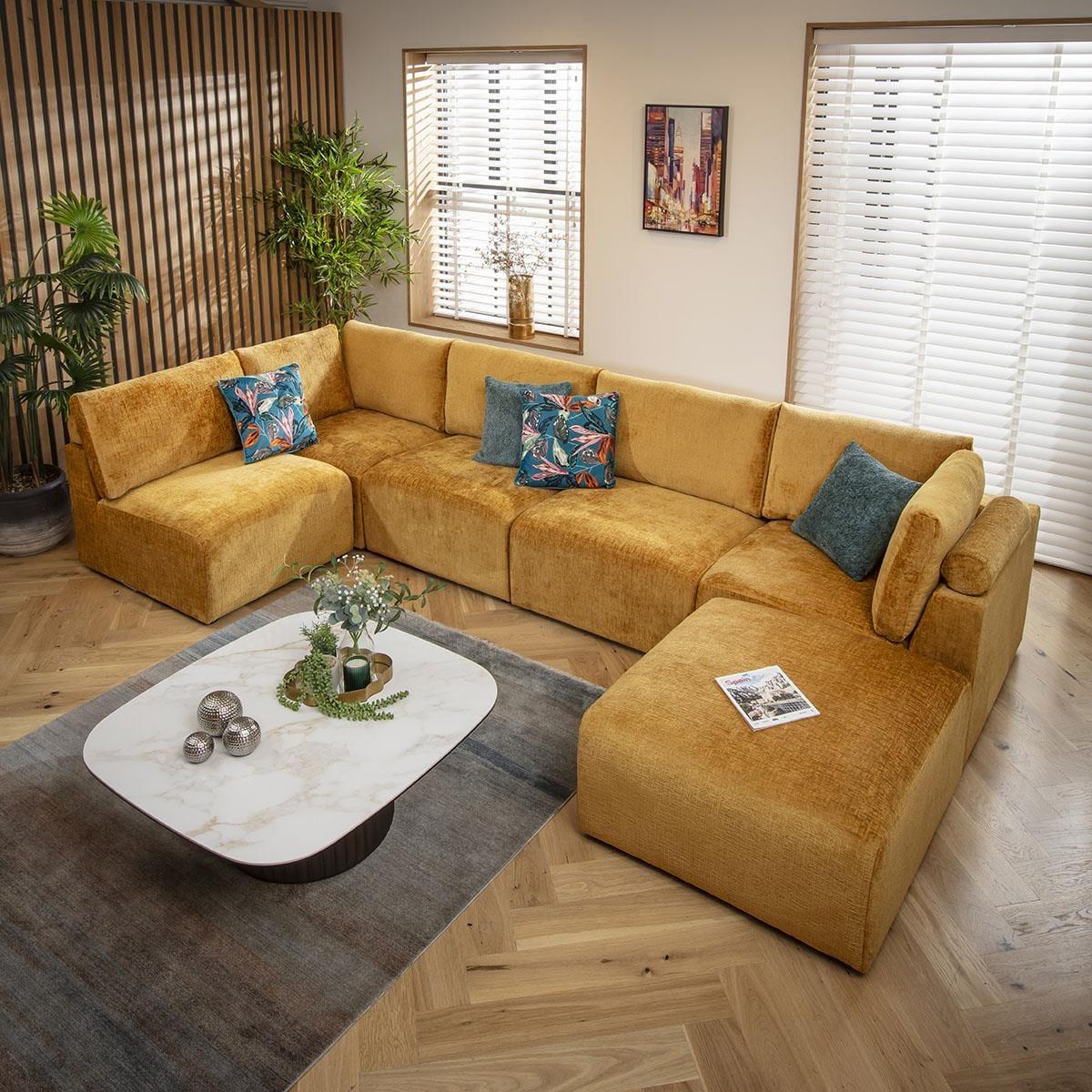 Martha 6 Seater U-Shape Sofa Mustard Chenille 348x176cm 6L – image 5