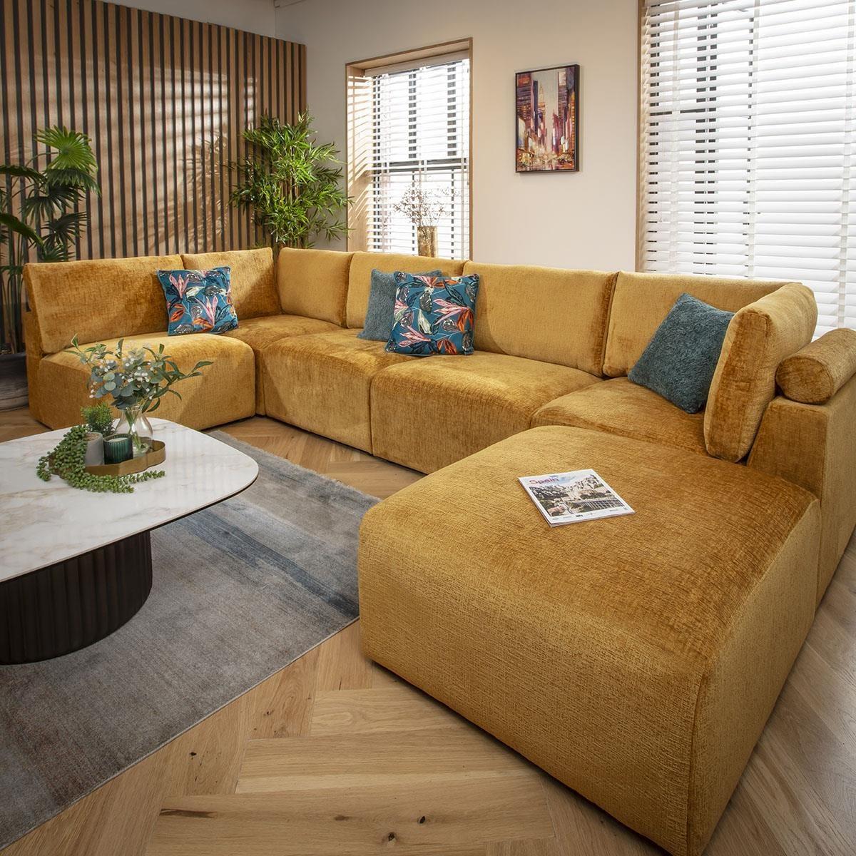 Martha 6 Seater U-Shape Sofa Mustard Chenille 348x176cm 6L – image 1