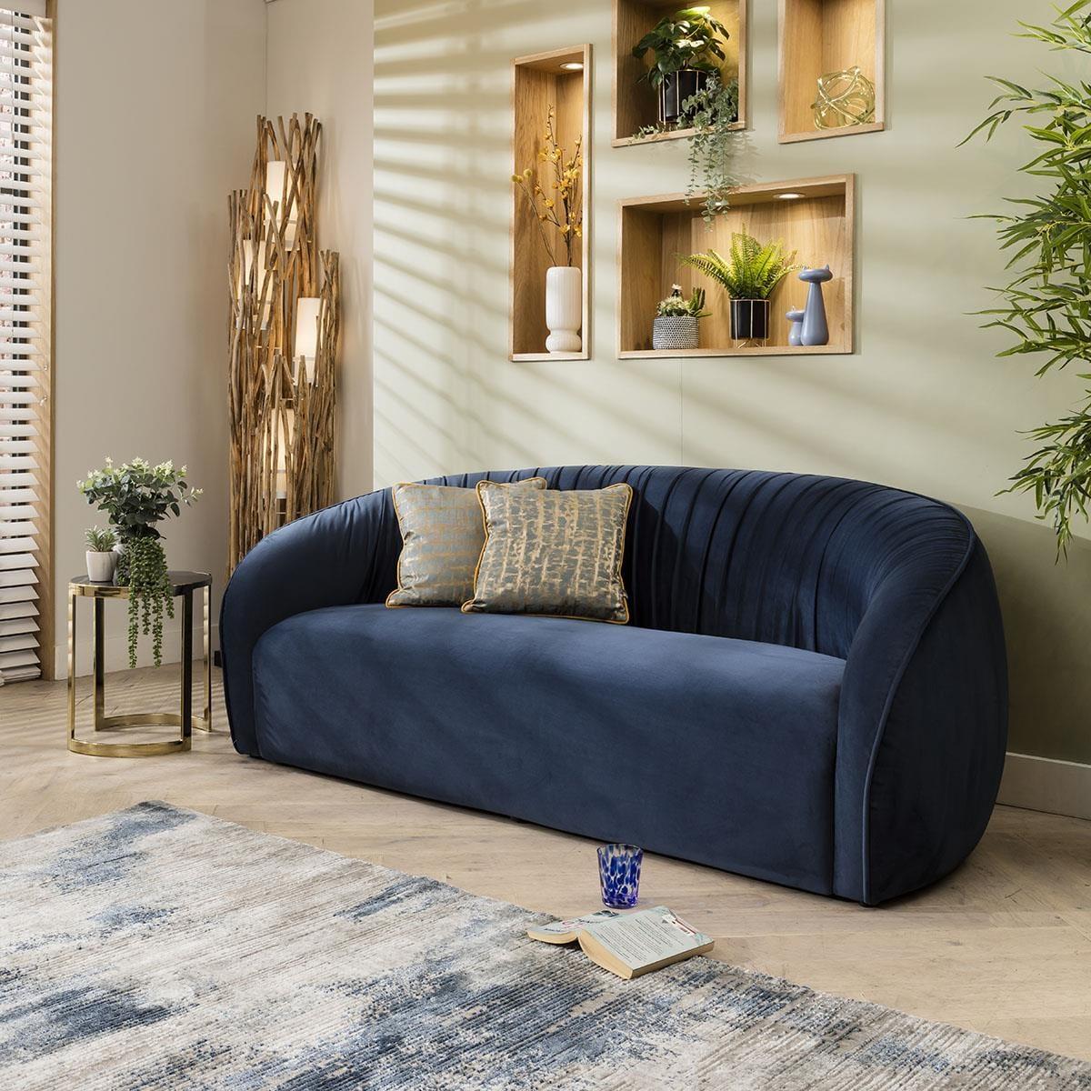 ExDisplay Tempe Curved 3 Seater Velvet Sofa Blue – image 2
