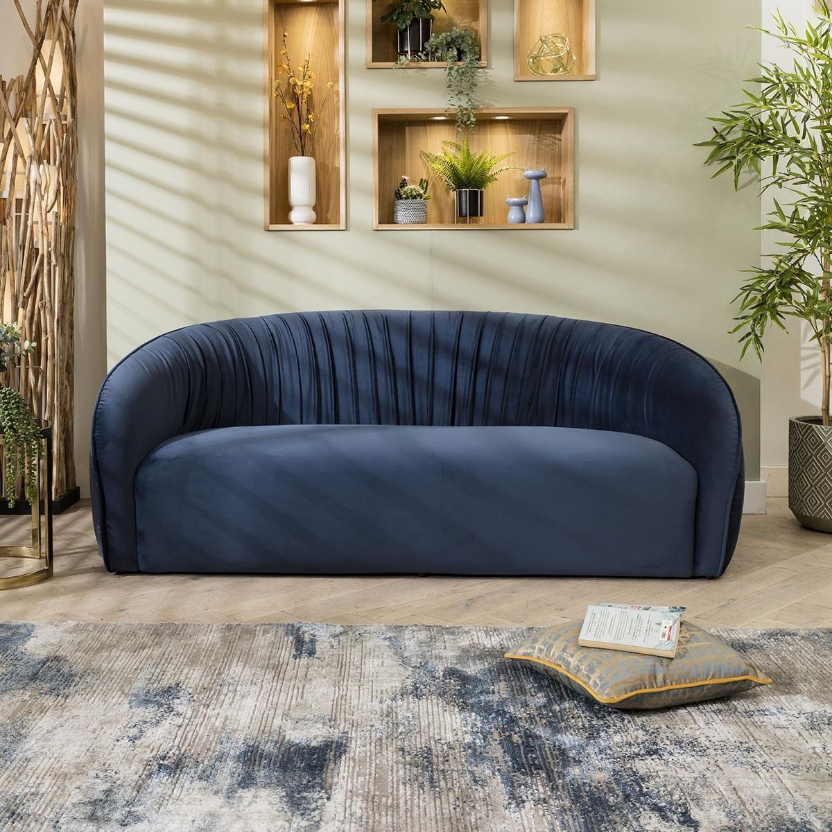 ExDisplay Tempe Curved 3 Seater Velvet Sofa Blue – image 3