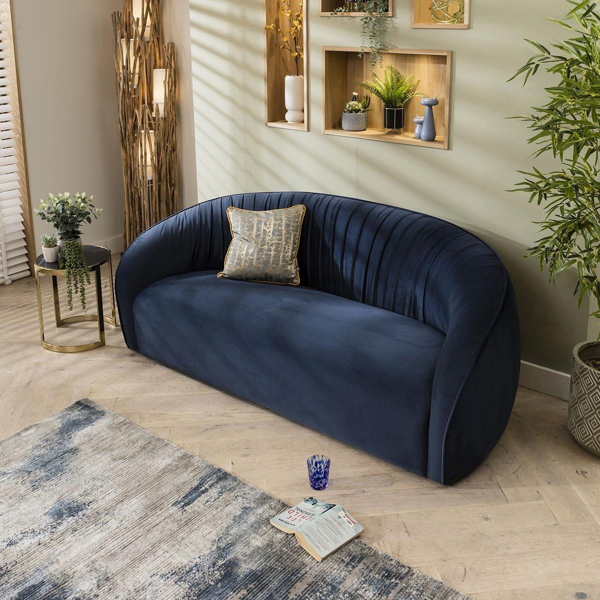 ExDisplay Tempe Curved 3 Seater Velvet Sofa Blue – image 4