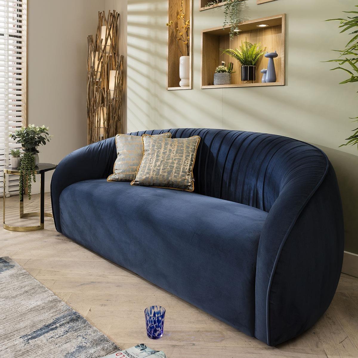 ExDisplay Tempe Curved 3 Seater Velvet Sofa Blue – image 1
