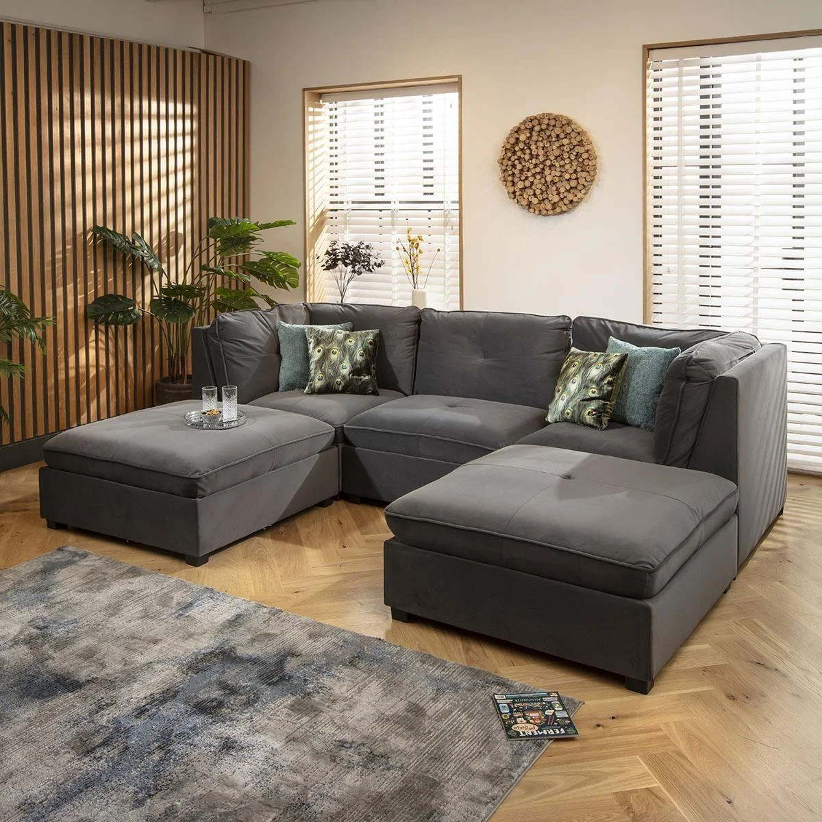 Anni 3 Seater U-Shape Sofa Grey Velvet 279x192cm 4 – image 1