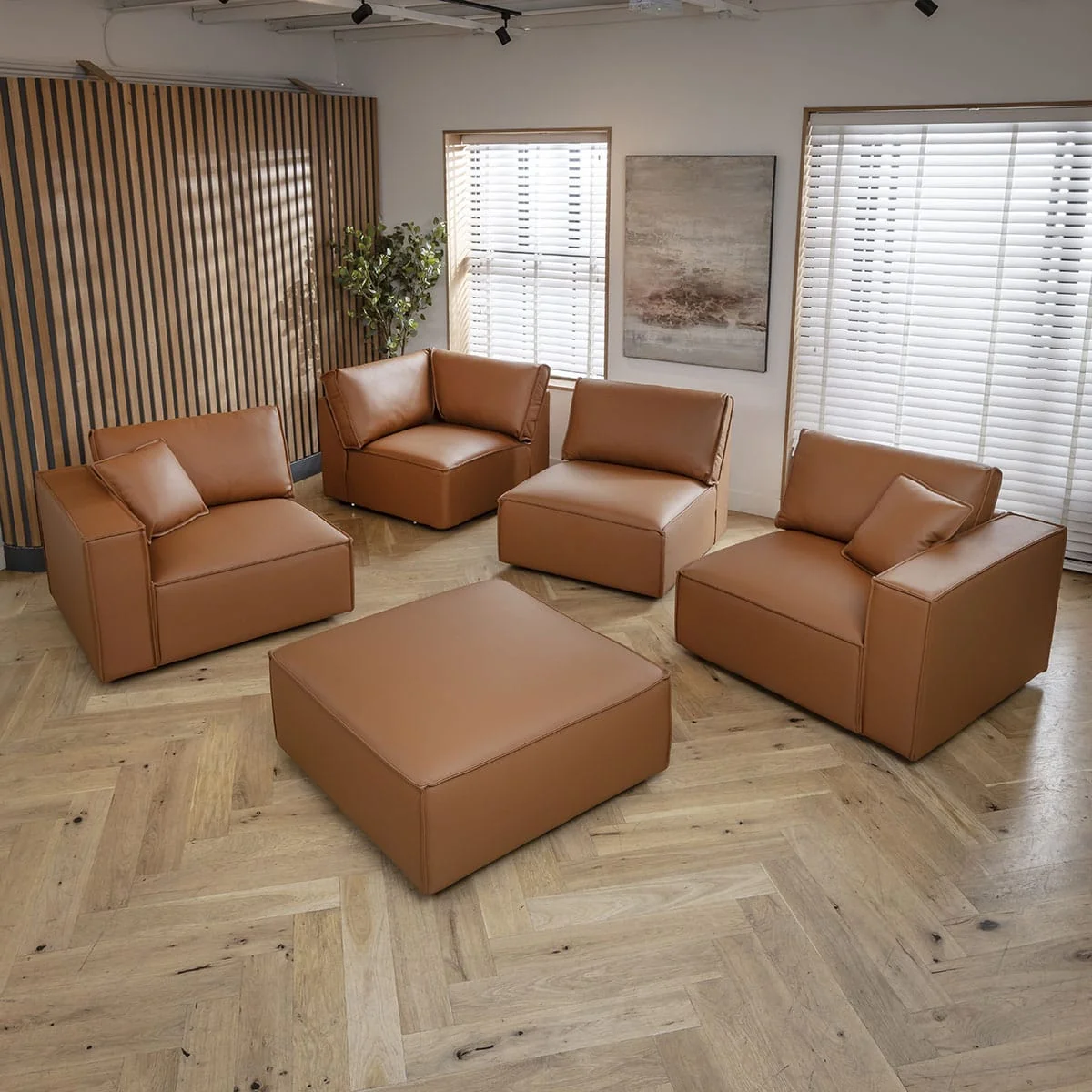 Modern Tan Leather 2 Seater and 3 Seater Sofa Settee Couch Set – image 8