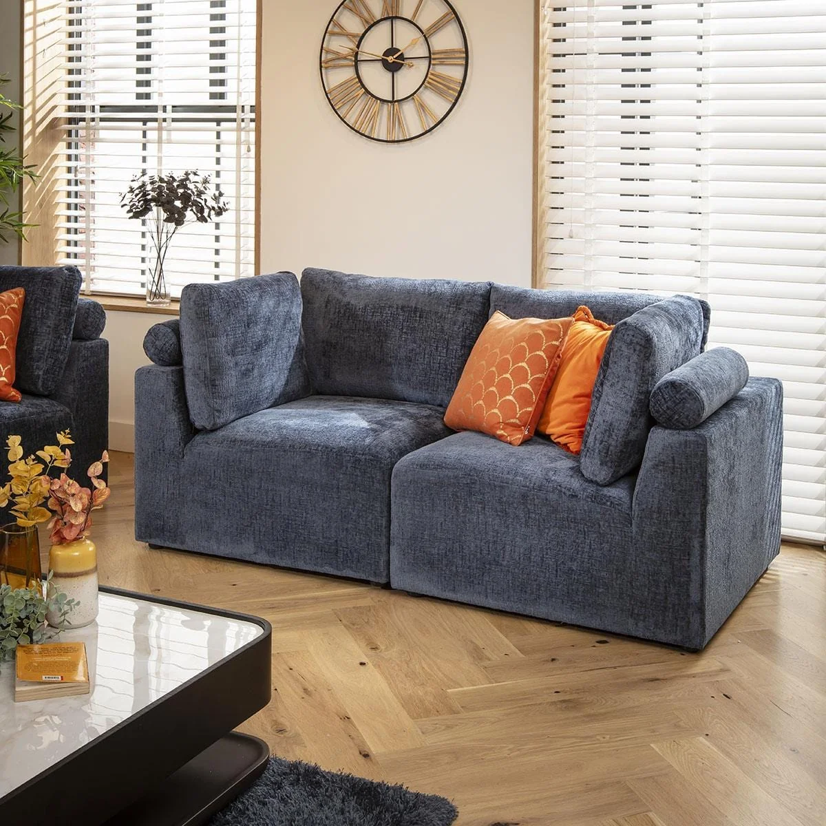 ExDisplay Martha Small 2 Seater Sofa Blue Chenille 184x92cm 2S – image 1