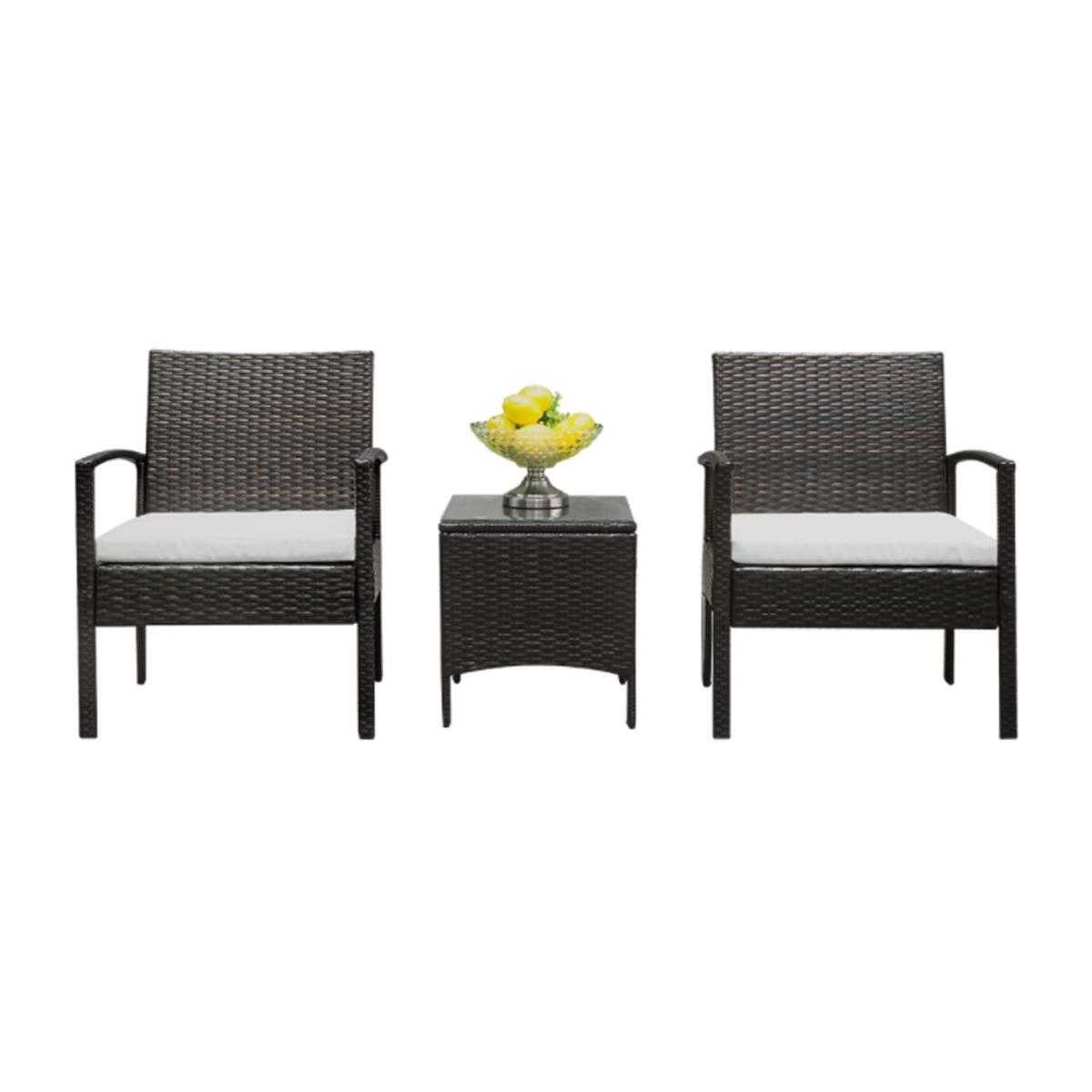 3 Piece Brown Rattan Sofa Set - Brown