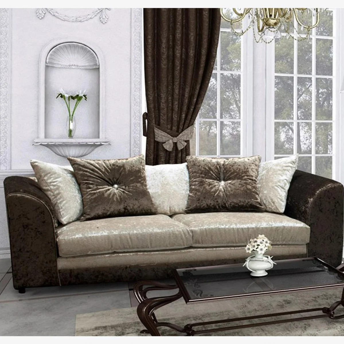 Swift Crushed Velvet 3 Seater Sofa - Brown-Mink