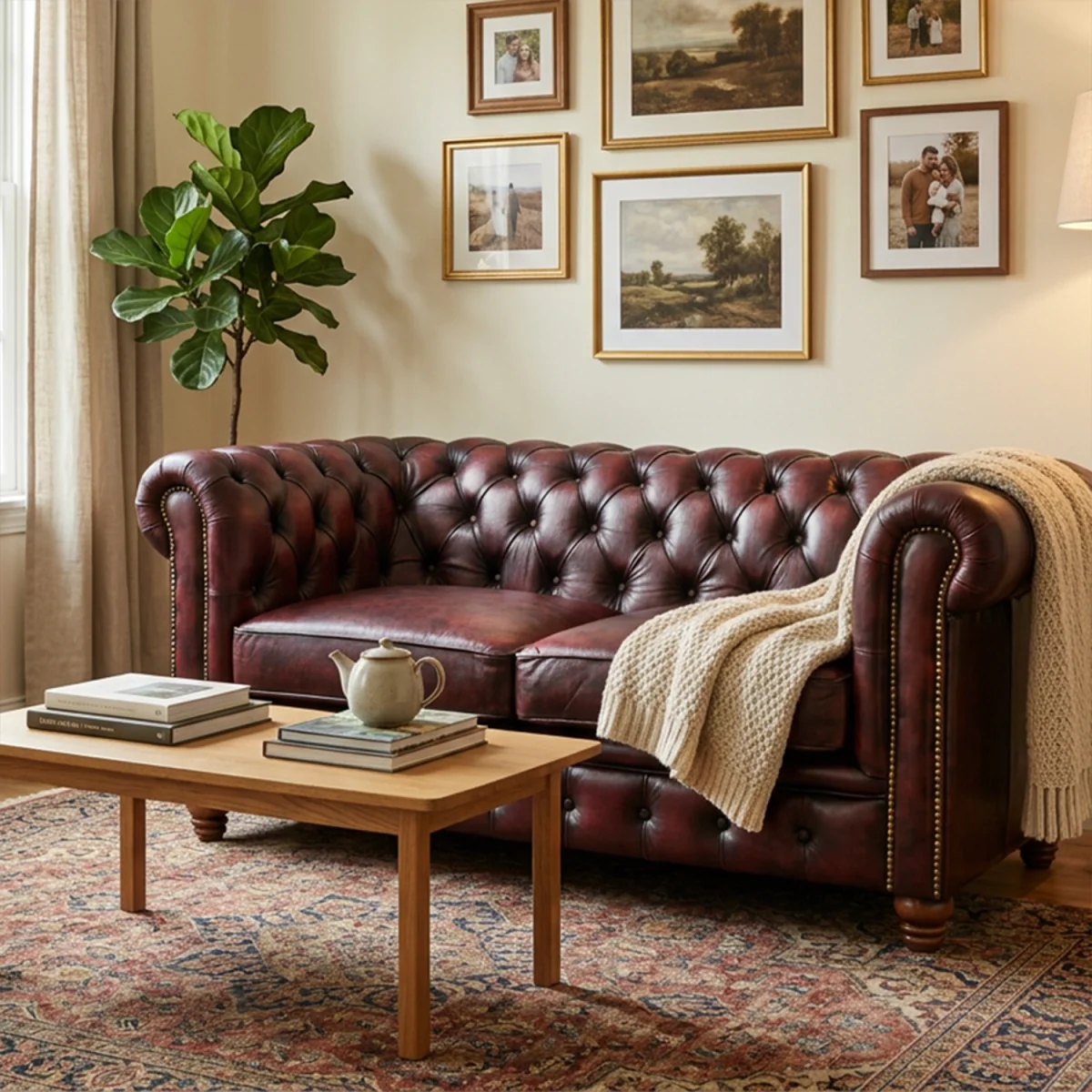 Chesterfield 2 Seater Antique Red Sofa - Antique red leather