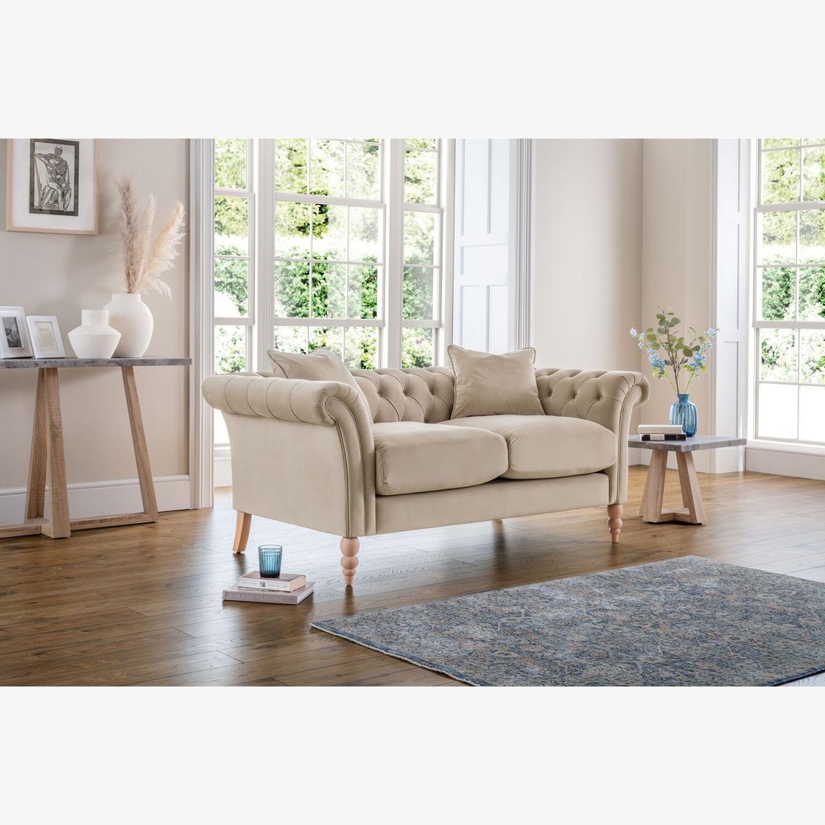 Olivia 2 Seater Velvet Chesterfield Sofa - Putty