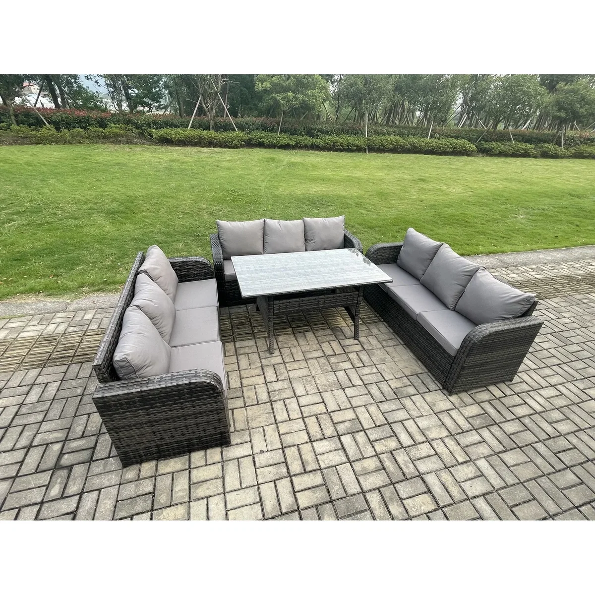 Fimous 9-Seater Rattan Patio Lounge Sofa Set - Dark Grey – image 3