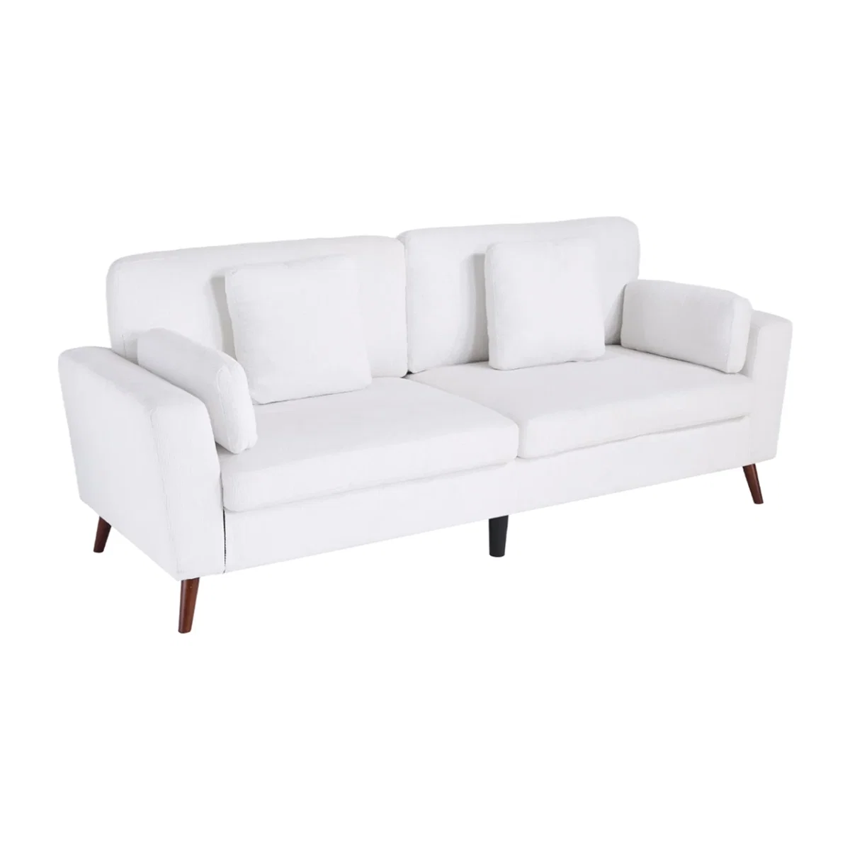 2 Seater Chenille Upholstered Sofa with Cushions - White