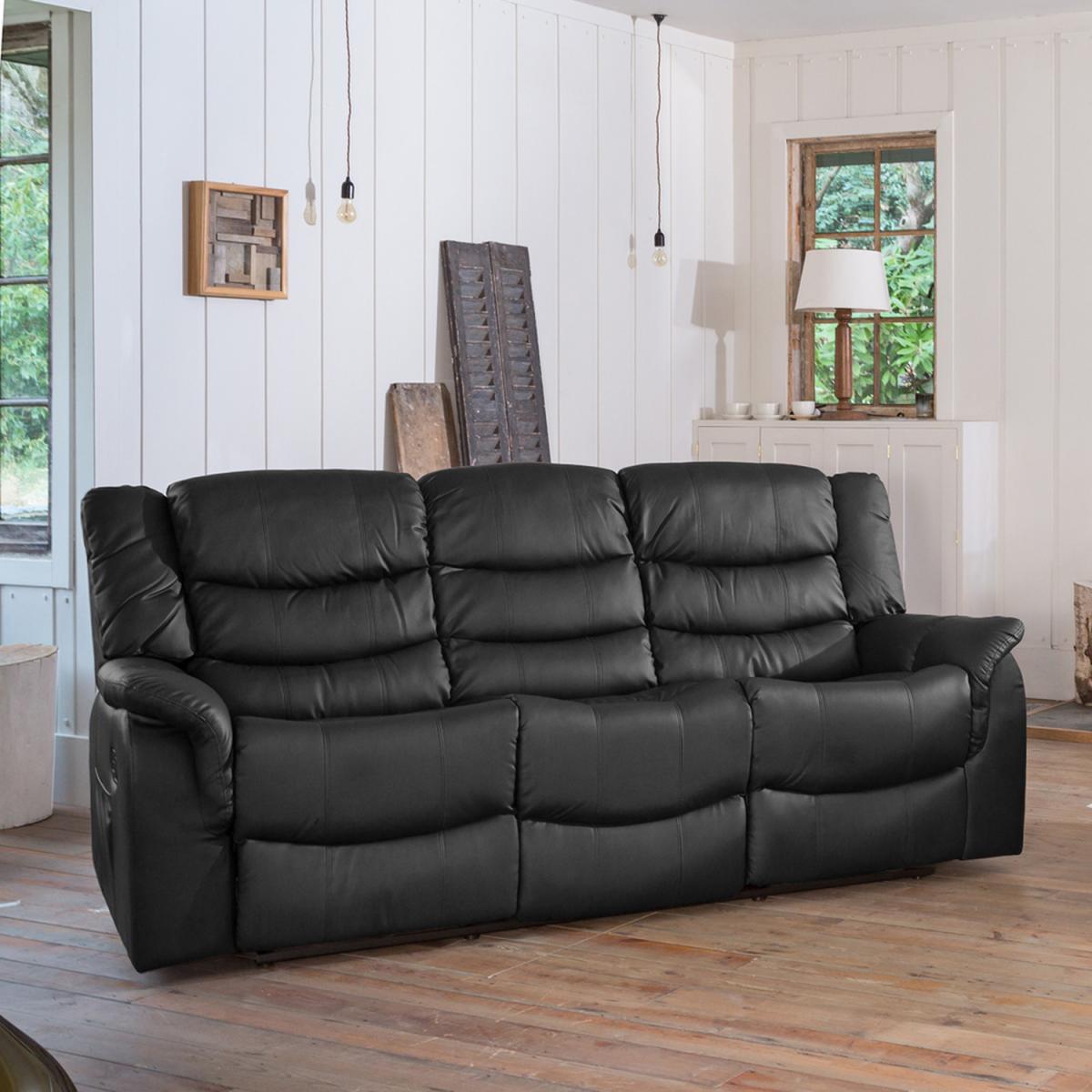 Almeira Manual 3 Seat Recliner Sofa with Massage and Heat - Black