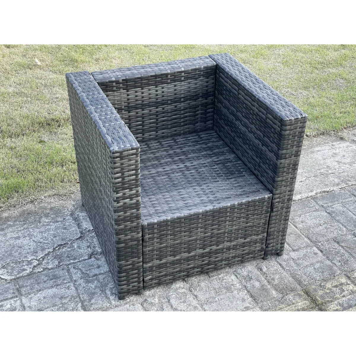 Fimous Rattan Patio Sofa Set with 2 Armchairs & Coffee Table - Dark Grey – image 5