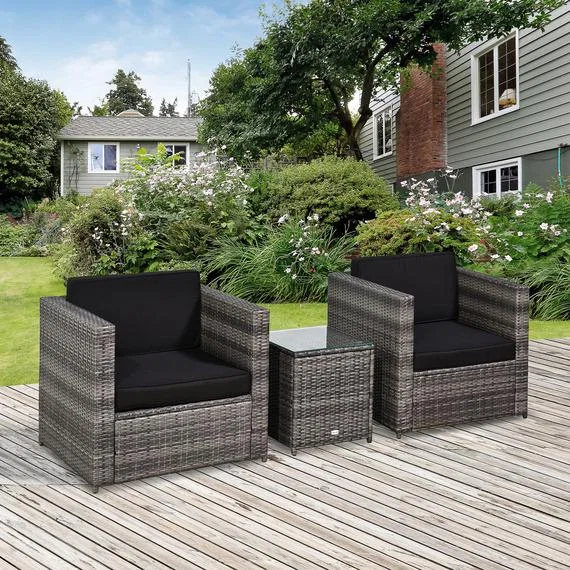 Patio 2 Seater Rattan Sofa Table Set - Grey